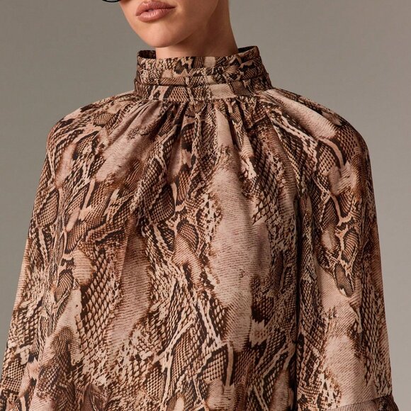 Elegant Multicolor Women's High Neck Long Sleeve Snake Print Blouse - Picture 4 of 5